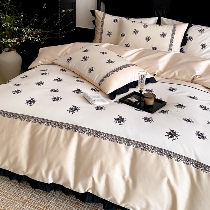 91家纺网 家纺一手货源 找家纺 云栖家居 2025新款全棉纯棉长绒棉纯棉刺绣四件套-浅陌（控价不低于318元） 浅陌-香槟白