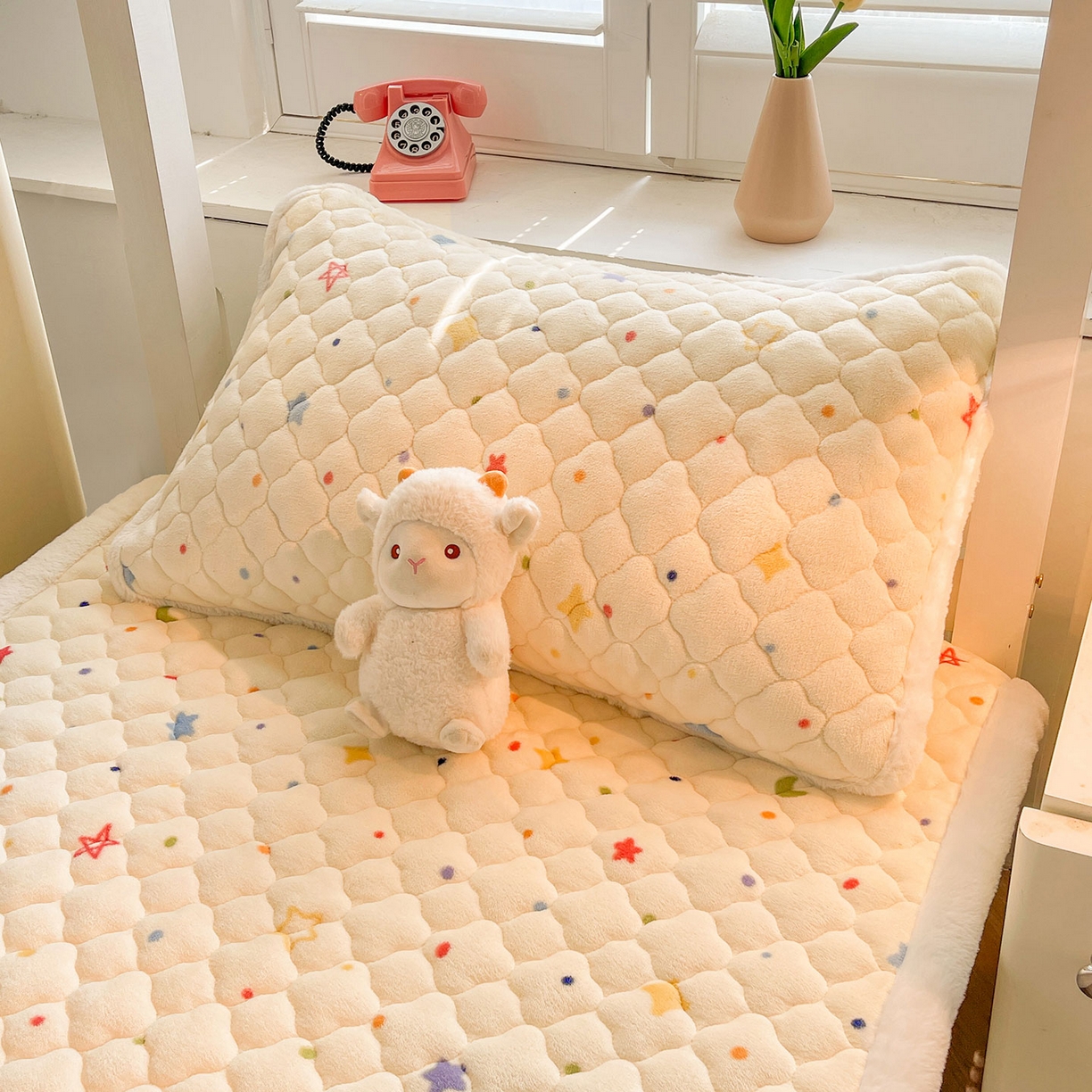 91家纺网 家纺一手货源 找家纺 喜居 2025新款加厚印花牛奶绒夹棉床垫床褥垫褥子床护垫 童话星空