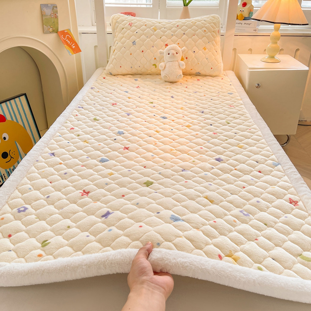 喜居 2025新款加厚印花牛奶绒夹棉床垫床褥垫褥子床护垫 童话星空