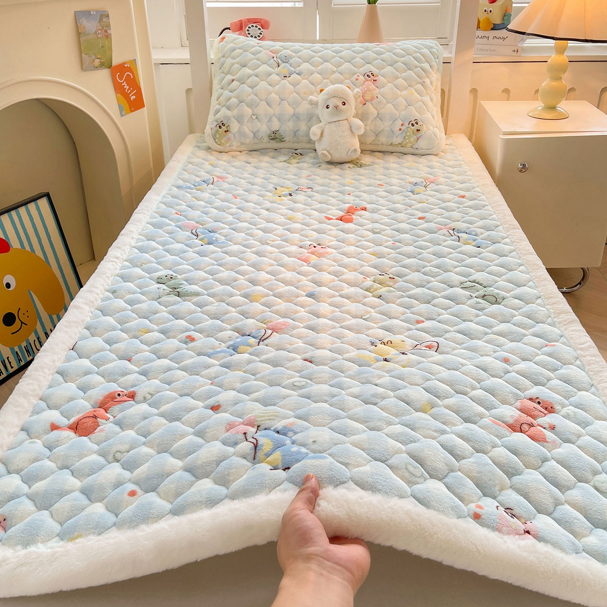 喜居 2025新款加厚印花牛奶绒夹棉床垫床褥垫褥子床护垫 恐龙乐园