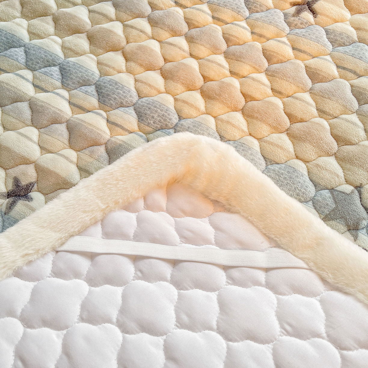 91家纺网 家纺一手货源 找家纺 喜居 2025新款加厚印花牛奶绒夹棉床垫床褥垫褥子床护垫 星河