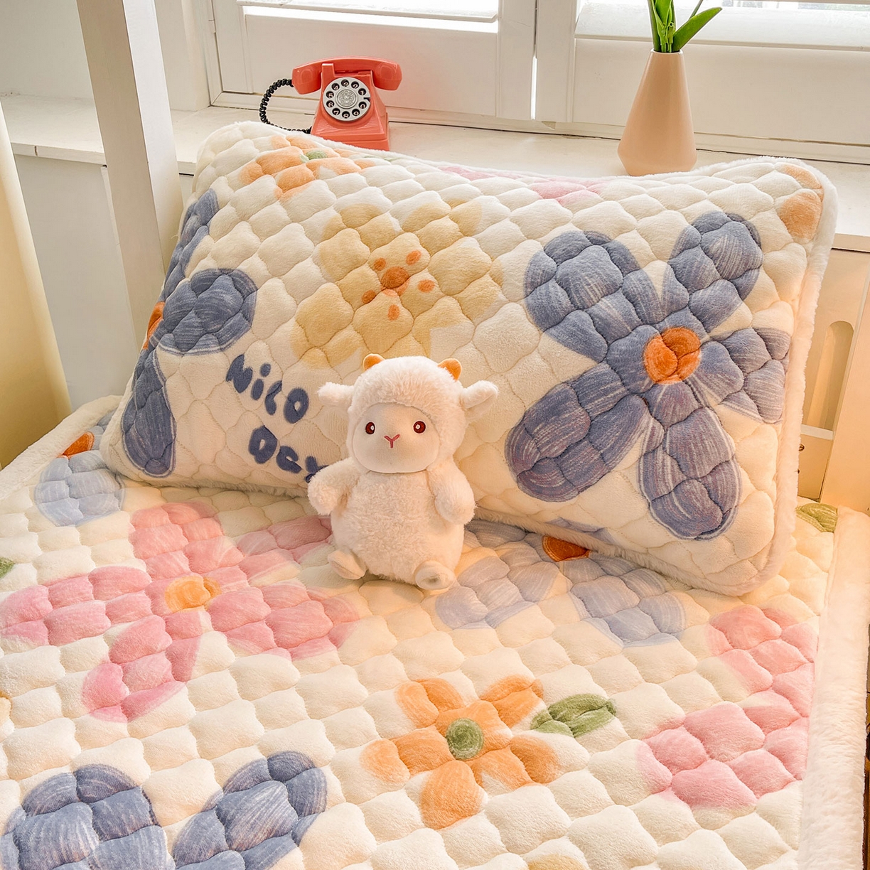 91家纺网 家纺一手货源 找家纺 喜居 2025新款加厚印花牛奶绒夹棉床垫床褥垫褥子床护垫 幸福花