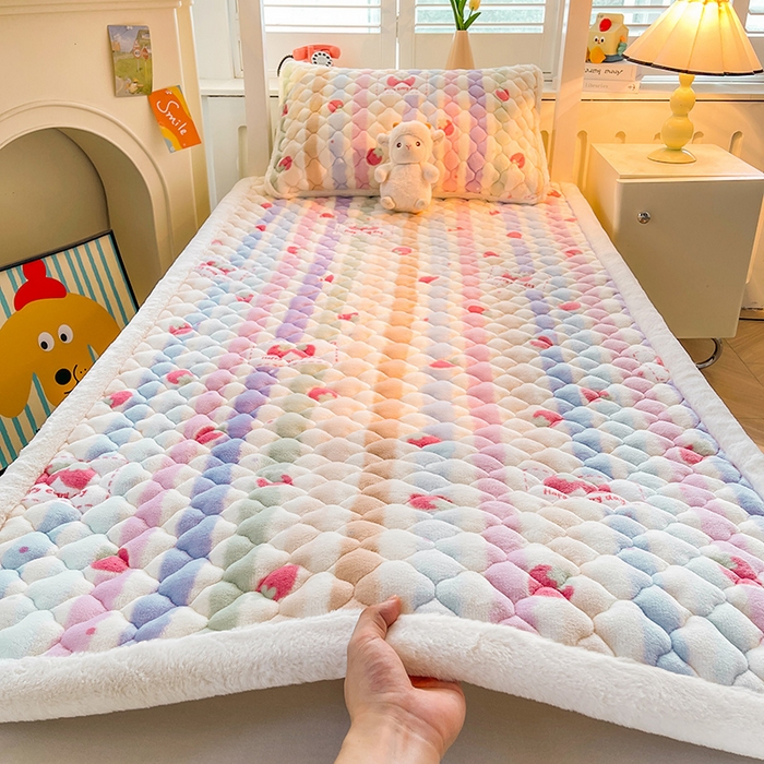 喜居 2025新款加厚印花牛奶绒夹棉床垫床褥垫褥子床护垫 炫彩草莓