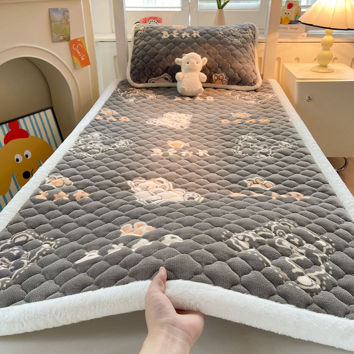 喜居 2025新款加厚印花牛奶绒夹棉床垫床褥垫褥子床护垫 嘟嘟熊