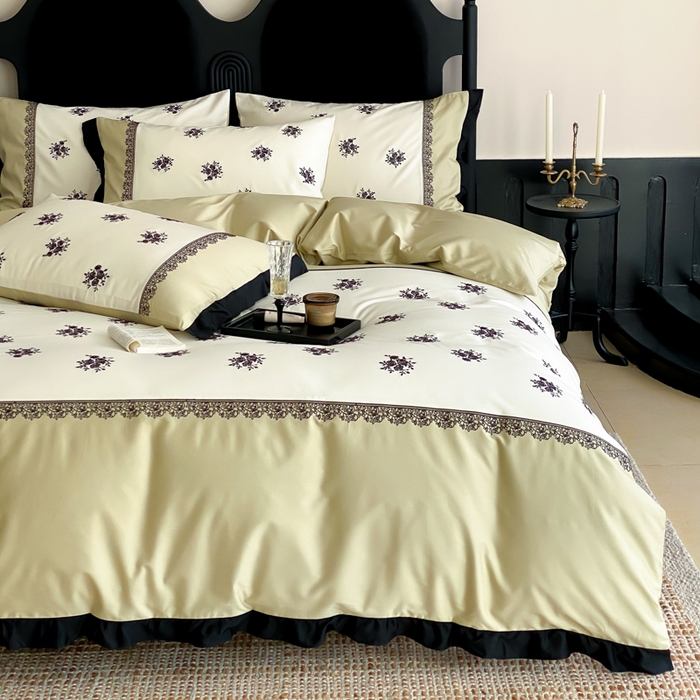 91家纺网 家纺一手货源 找家纺 （总）云栖家居 2025新款全棉纯棉长绒棉纯棉刺绣四件套-浅陌（控价不低于318元）