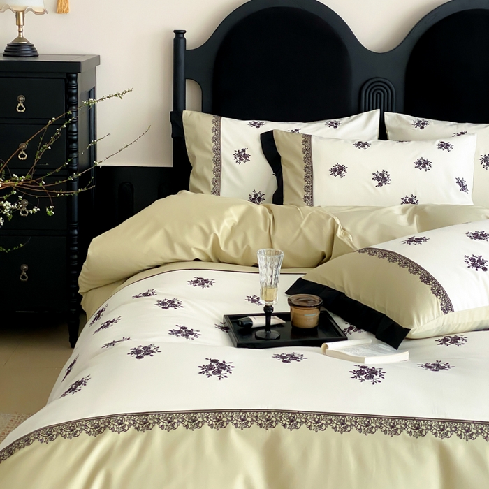 91家纺网 家纺一手货源 找家纺 （总）云栖家居 2025新款全棉纯棉长绒棉纯棉刺绣四件套-浅陌（控价不低于318元）