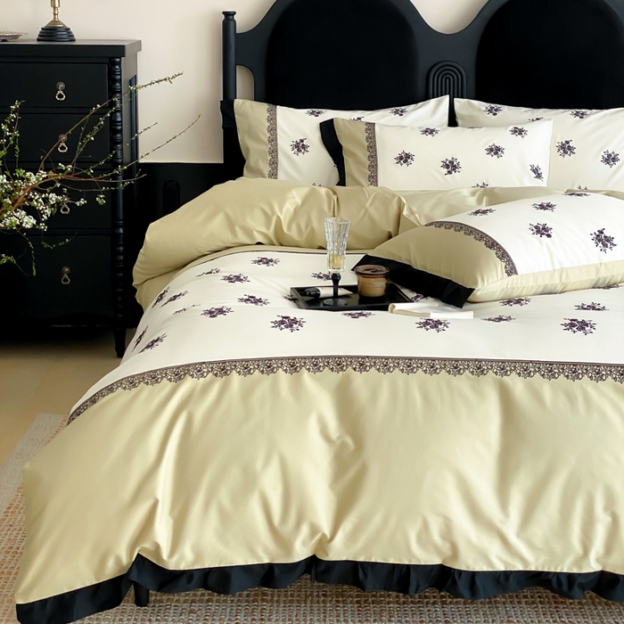 91家纺网 家纺一手货源 找家纺 （总）云栖家居 2025新款全棉纯棉长绒棉纯棉刺绣四件套-浅陌（控价不低于318元）