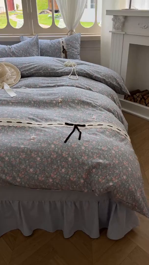 91家纺网 家纺一手货源 找家纺 （总）老K (原美阁） 2025新款床裙款蝴蝶结细丝斜纹韩版四件套