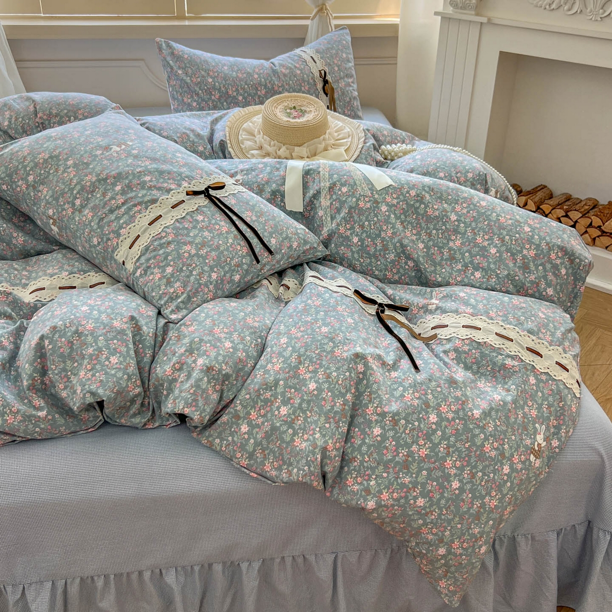 91家纺网 家纺一手货源 找家纺 （总）老K (原美阁） 2025新款床裙款蝴蝶结细丝斜纹韩版四件套