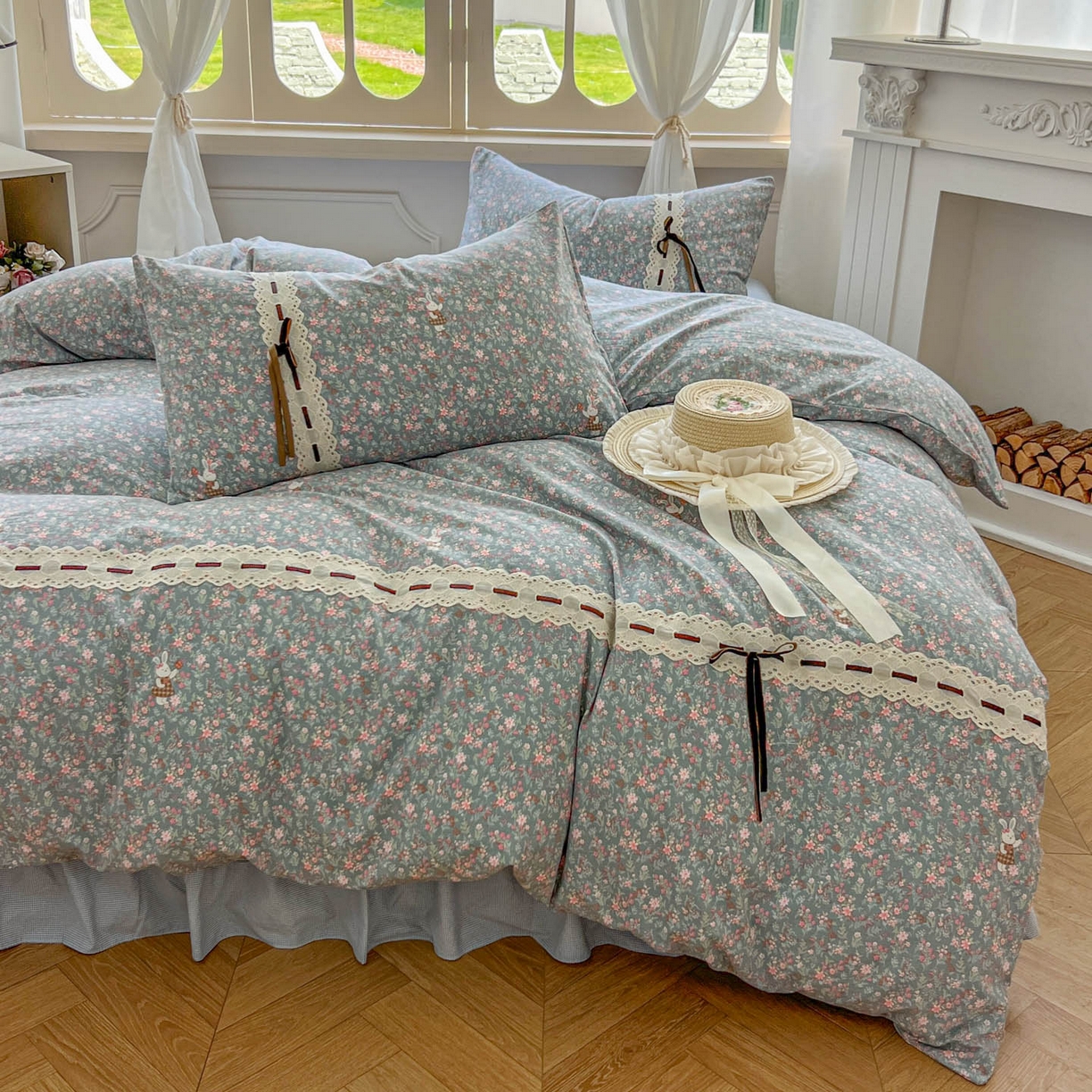 91家纺网 家纺一手货源 找家纺 （总）老K (原美阁） 2025新款床裙款蝴蝶结细丝斜纹韩版四件套