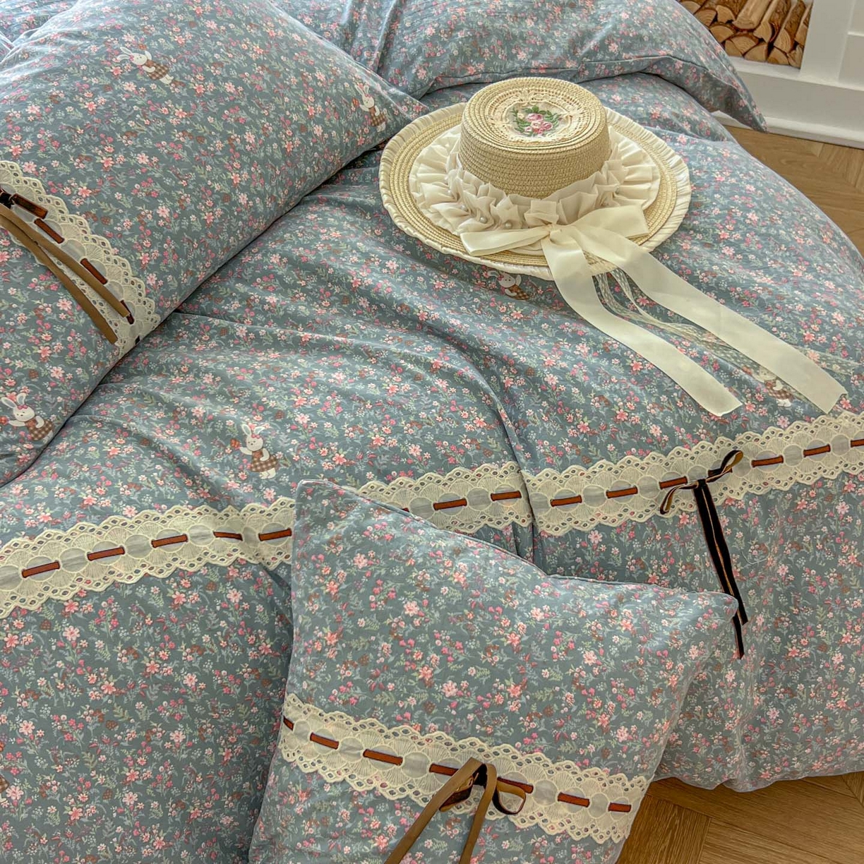 91家纺网 家纺一手货源 找家纺 （总）老K (原美阁） 2025新款床裙款蝴蝶结细丝斜纹韩版四件套