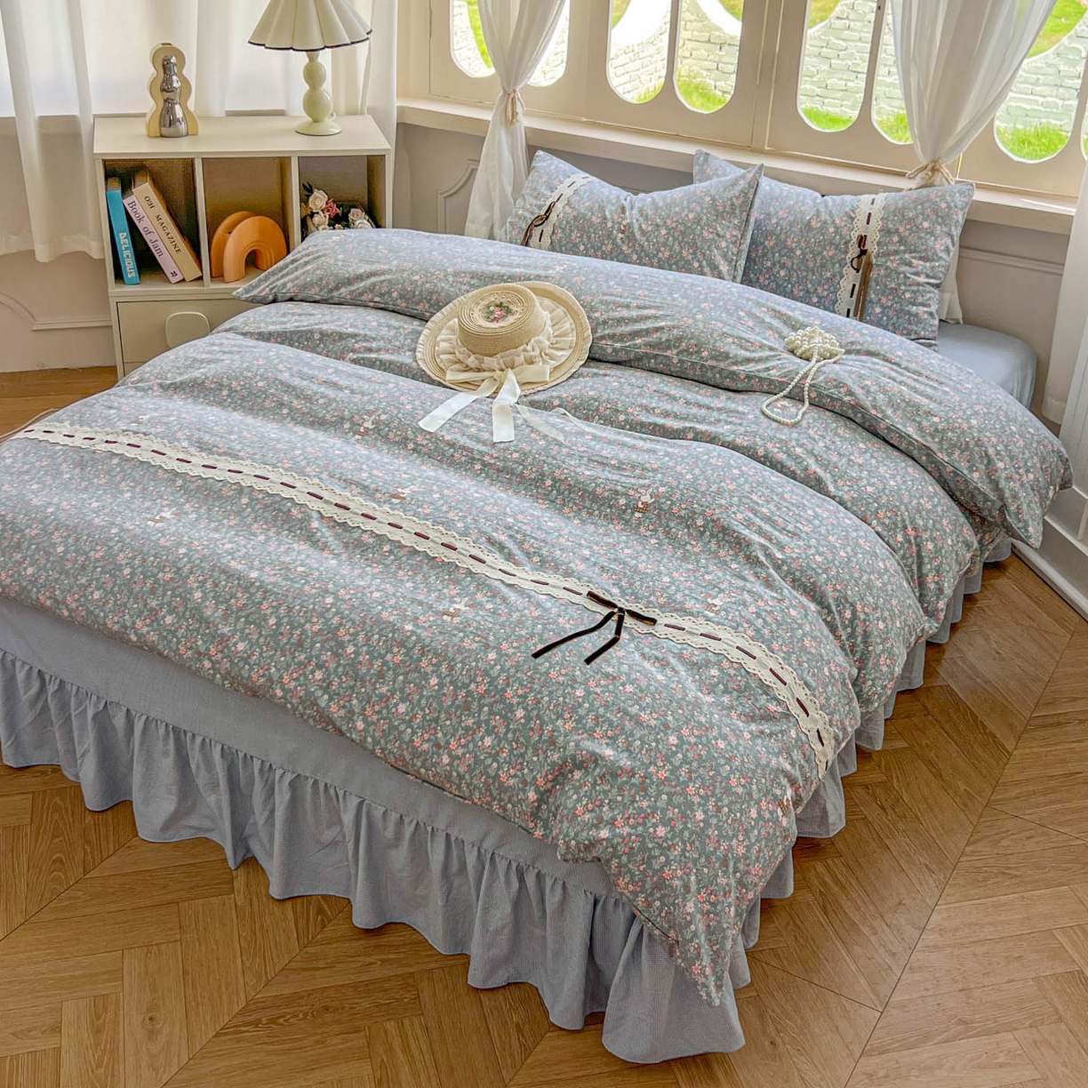 91家纺网 家纺一手货源 找家纺 （总）老K (原美阁） 2025新款床裙款蝴蝶结细丝斜纹韩版四件套