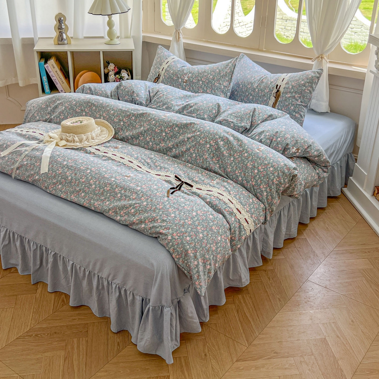 91家纺网 家纺一手货源 找家纺 （总）老K (原美阁） 2025新款床裙款蝴蝶结细丝斜纹韩版四件套