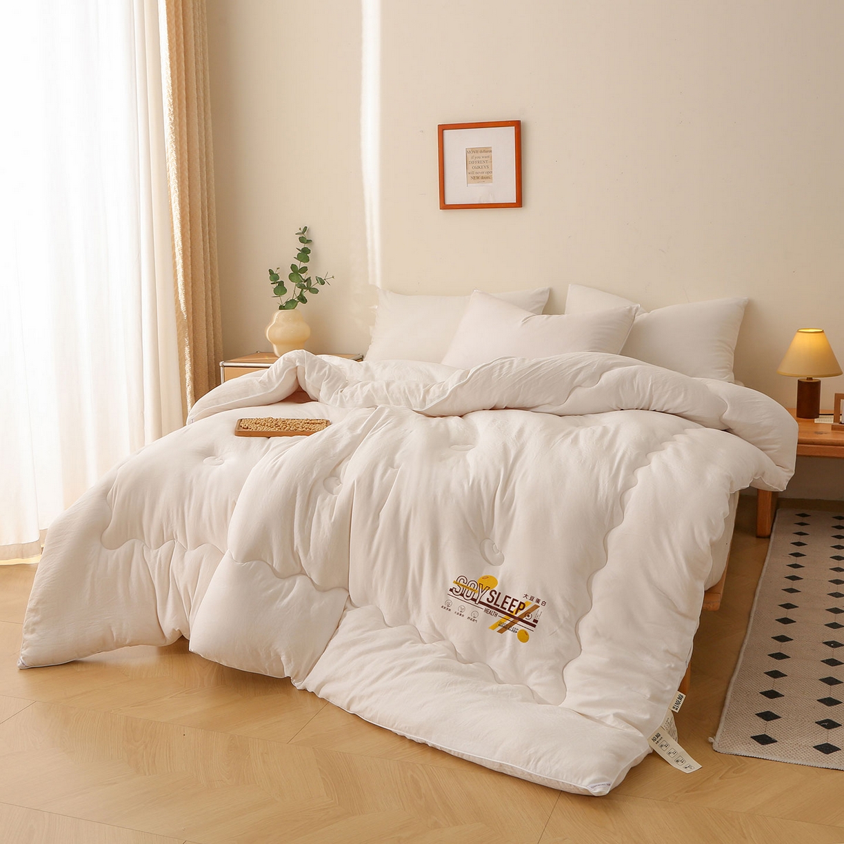 91家纺网 家纺一手货源 找家纺 薇玛仕 2025新款简约超柔水洗皱皱棉大豆被秋冬被被子被芯 本白