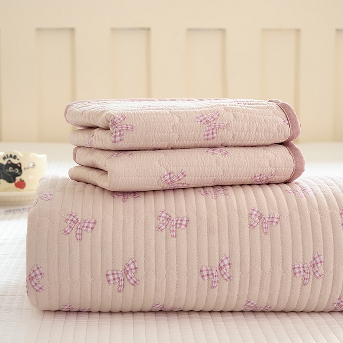 卢赛尔 2025新款床盖单品单床盖云感加厚夹床单床罩软床垫-四季款（提供买家秀） 蝴蝶结粉