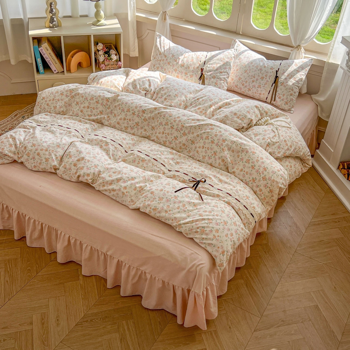 老K (原美阁） 2025新款床裙款蝴蝶结细丝斜纹韩版四件套 悠然雅居