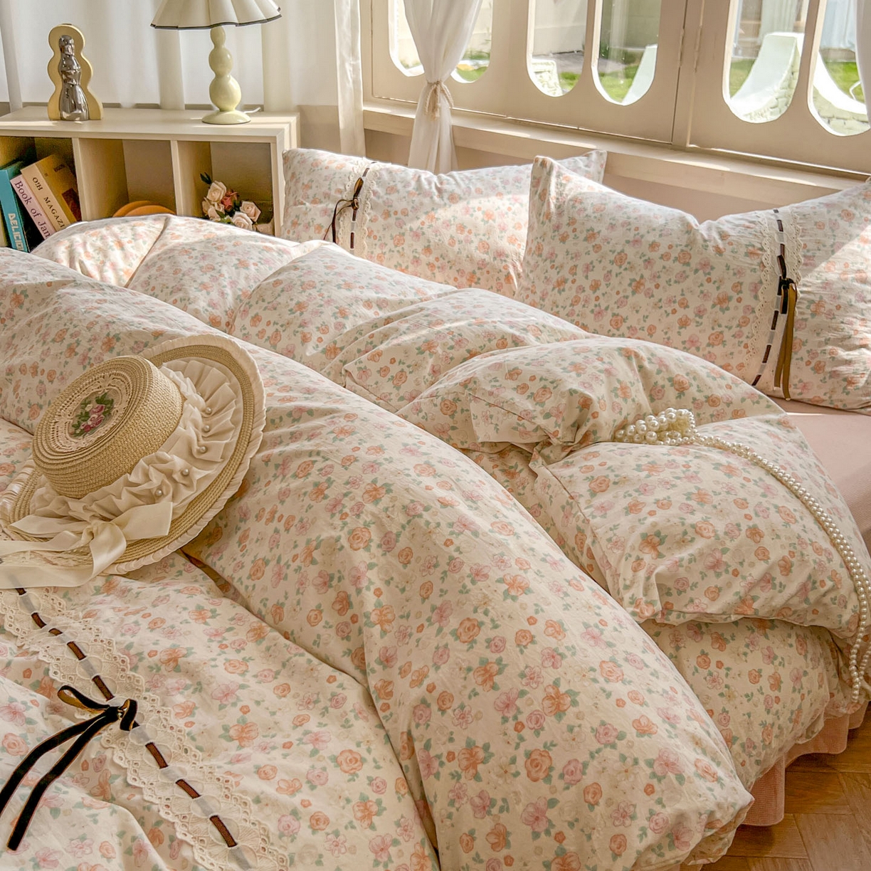 91家纺网 家纺一手货源 找家纺 老K (原美阁） 2025新款床裙款蝴蝶结细丝斜纹韩版四件套 悠然雅居