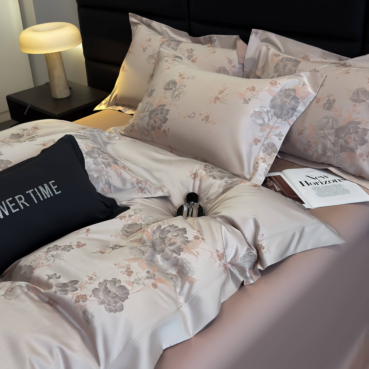 91家纺网 家纺一手货源 找家纺 花时间 2025新款100支天丝棉提花四件套 巴黎花语-粉