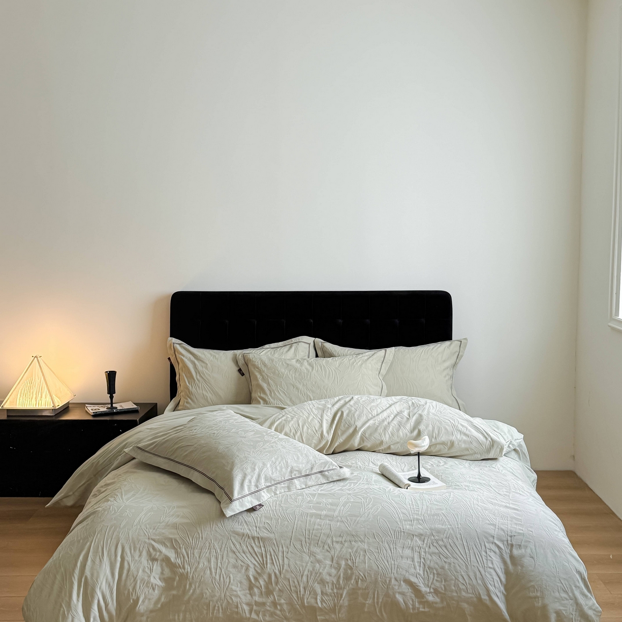 91家纺网 家纺一手货源 找家纺 于果 2025新款全棉纯棉亮面立体浮雕磨毛四件套 秘境-奶绿