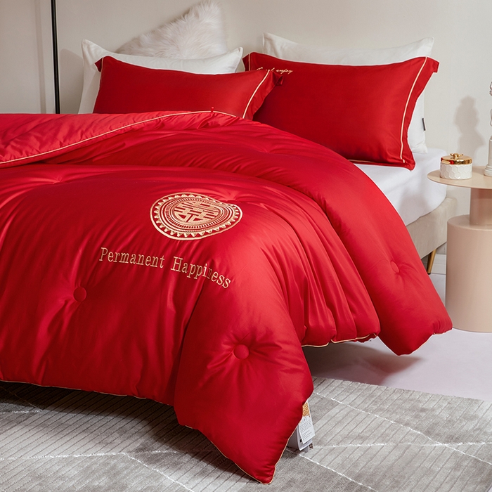 91家纺网 家纺一手货源 找家纺 （总）纪梵茜 2025新款全棉婚庆被芯长绒棉51%大豆纤维被子纯棉喜庆婚嫁大红冬被-喜事连连