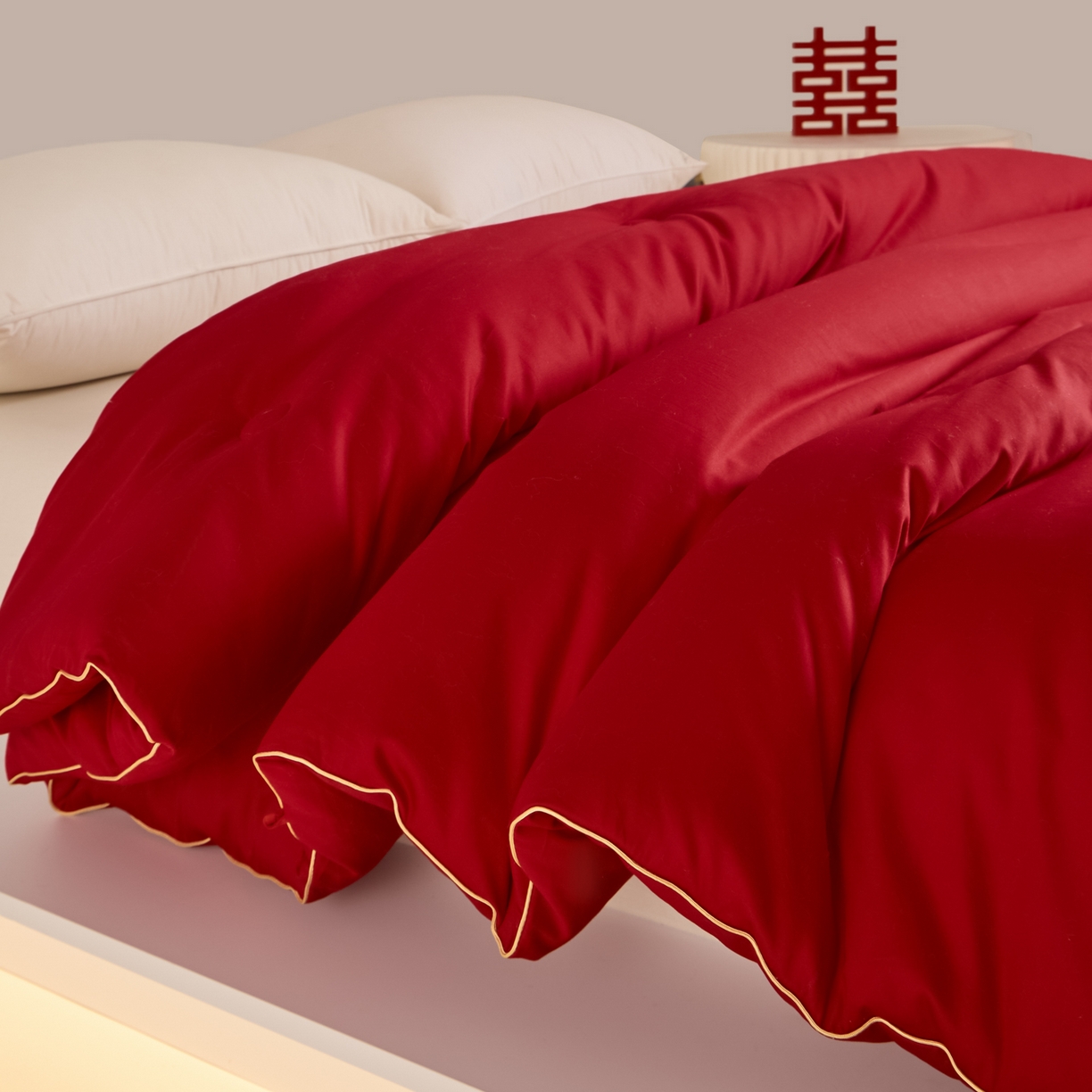 91家纺网 家纺一手货源 找家纺 （总）纪梵茜 2025新款全棉婚庆被芯长绒棉51%大豆纤维被子纯棉喜庆婚嫁大红冬被-喜嫁