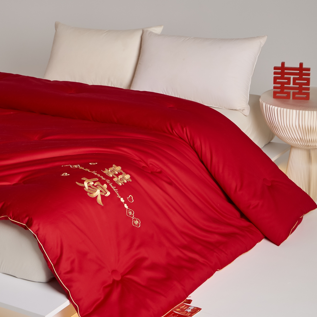 91家纺网 家纺一手货源 找家纺 （总）纪梵茜 2025新款全棉婚庆被芯长绒棉51%大豆纤维被子纯棉喜庆婚嫁大红冬被-喜嫁