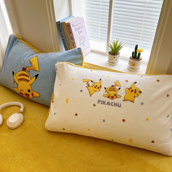 91家纺网 家纺一手货源 找家纺 徕米家居 2025新款A类牛奶绒毛巾绣卡通四件套 闪电皮卡丘