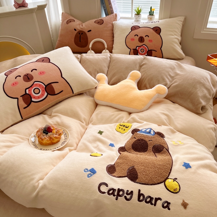 91家纺网 家纺一手货源 找家纺 （总）徕米家居 2025新款卡通毛巾绣绣花牛奶绒四件套