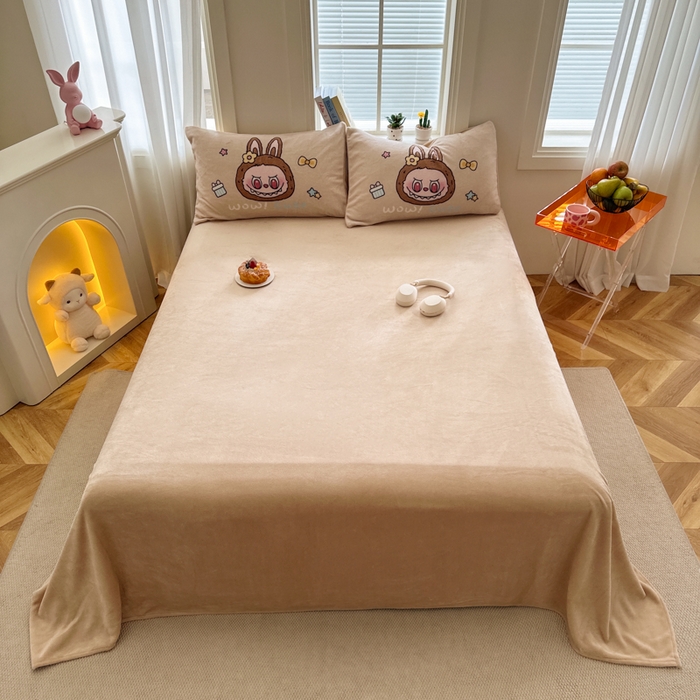 91家纺网 家纺一手货源 找家纺 徕米家居 2025新款卡通毛巾绣绣花牛奶绒四件套 拉布布