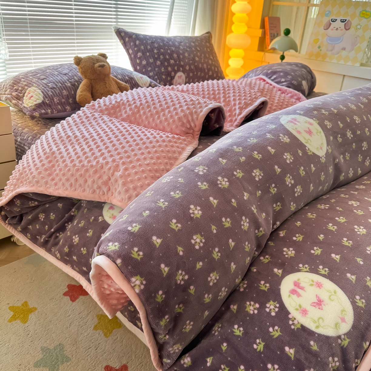 91家纺网 家纺一手货源 找家纺 （总）青竹苑 2025新款牛奶绒豆豆绒夹棉床盖款四件套