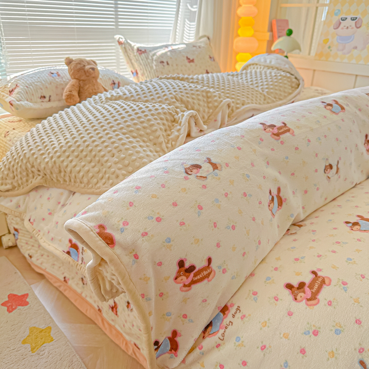 91家纺网 家纺一手货源 找家纺 （总）青竹苑 2025新款牛奶绒豆豆绒夹棉床盖款四件套