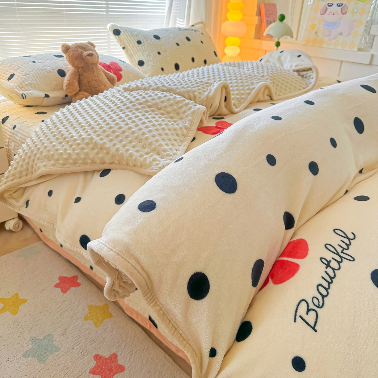 91家纺网 家纺一手货源 找家纺 （总）青竹苑 2025新款牛奶绒豆豆绒夹棉床盖款四件套