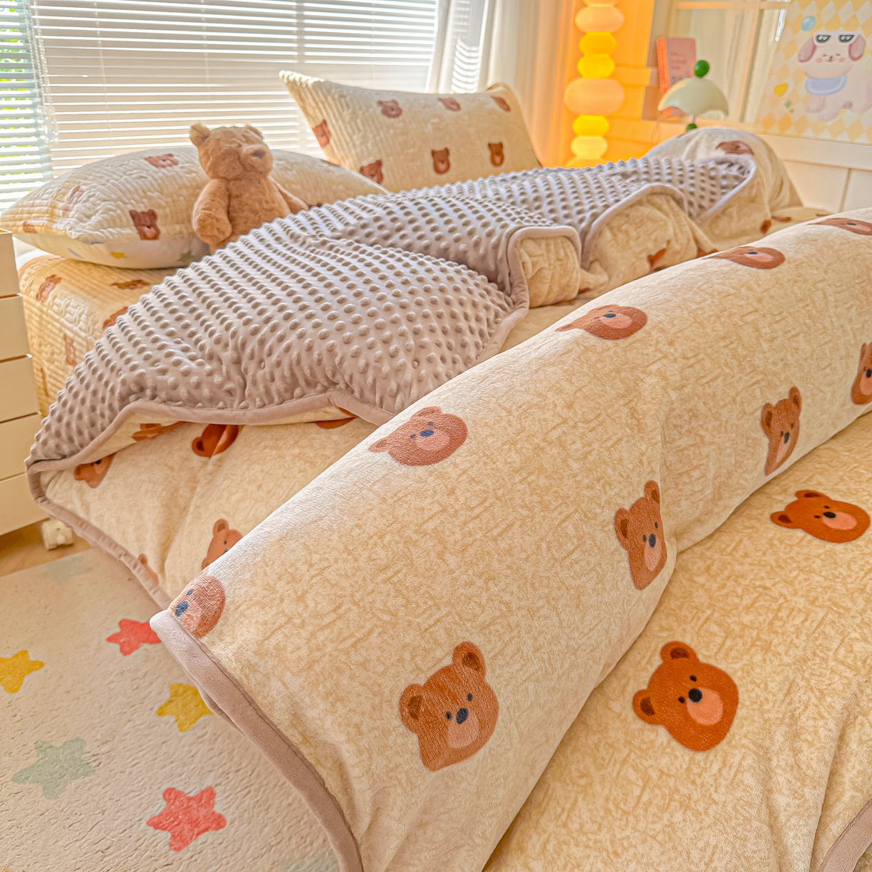 91家纺网 家纺一手货源 找家纺 （总）青竹苑 2025新款牛奶绒豆豆绒夹棉床盖款四件套