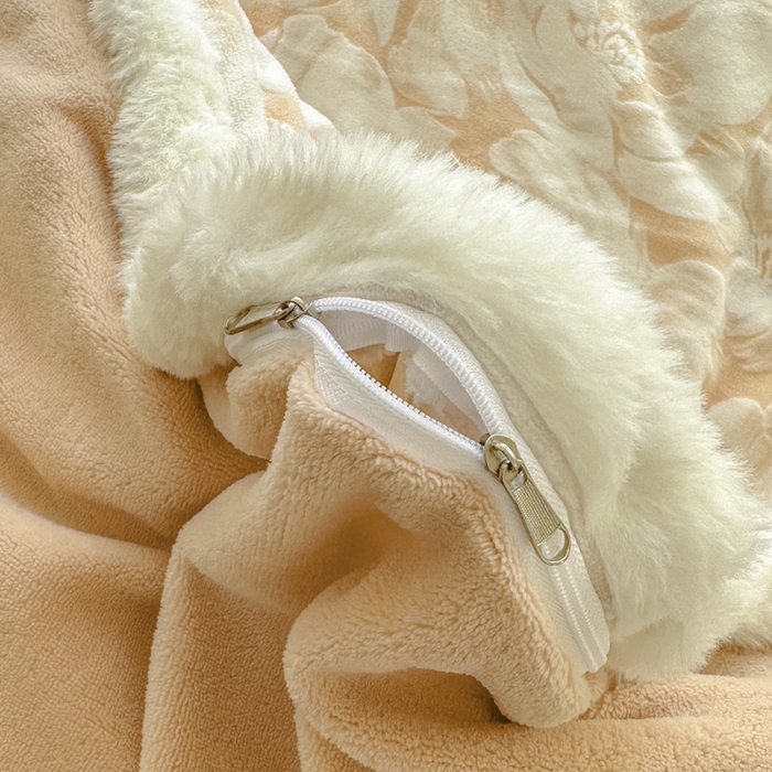 91家纺网 家纺一手货源 找家纺 Mata蔓塔家 2025新款小清新牛奶绒雕花兔毛绒包边四件套 暖杏花语