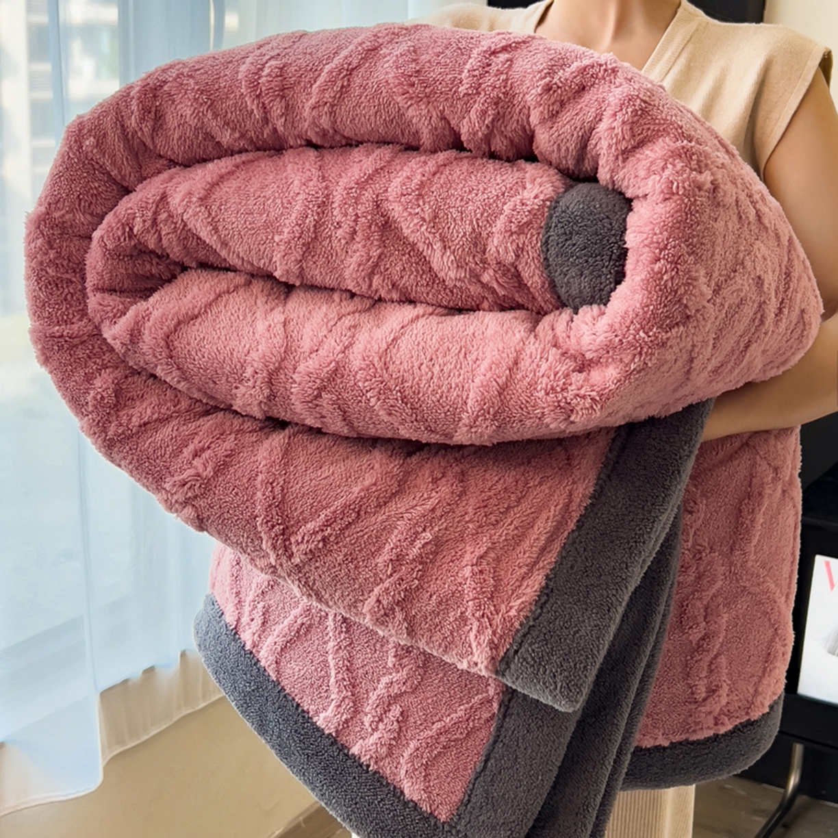 云恋家纺 2025新款卡通加厚雪花绒双层毛毯 塔芙绒毛毯-豆沙