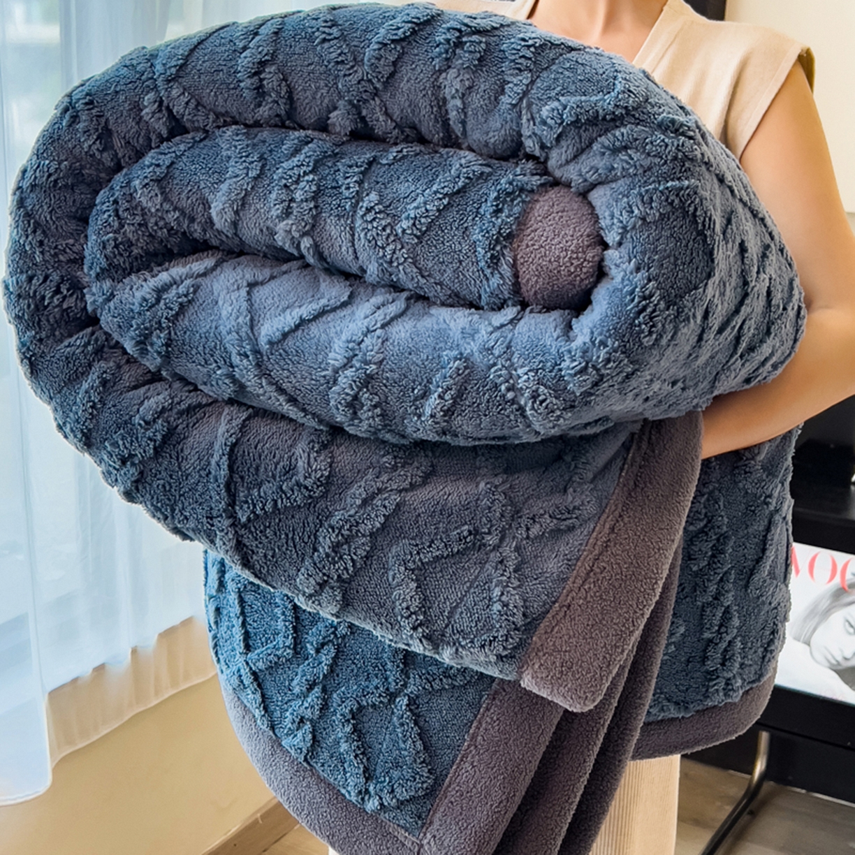 云恋家纺 2025新款卡通加厚雪花绒双层毛毯 塔芙绒毛毯-柔蓝