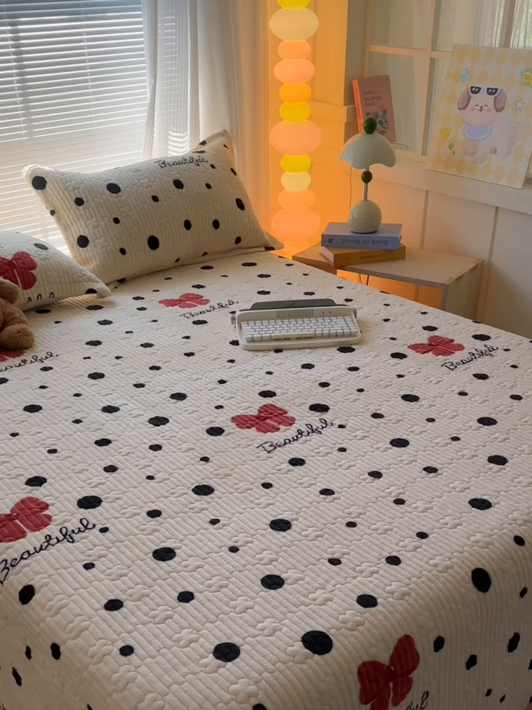 91家纺网 家纺一手货源 找家纺 青竹苑 2025新款牛奶绒豆豆绒夹棉床盖款四件套 洛可可