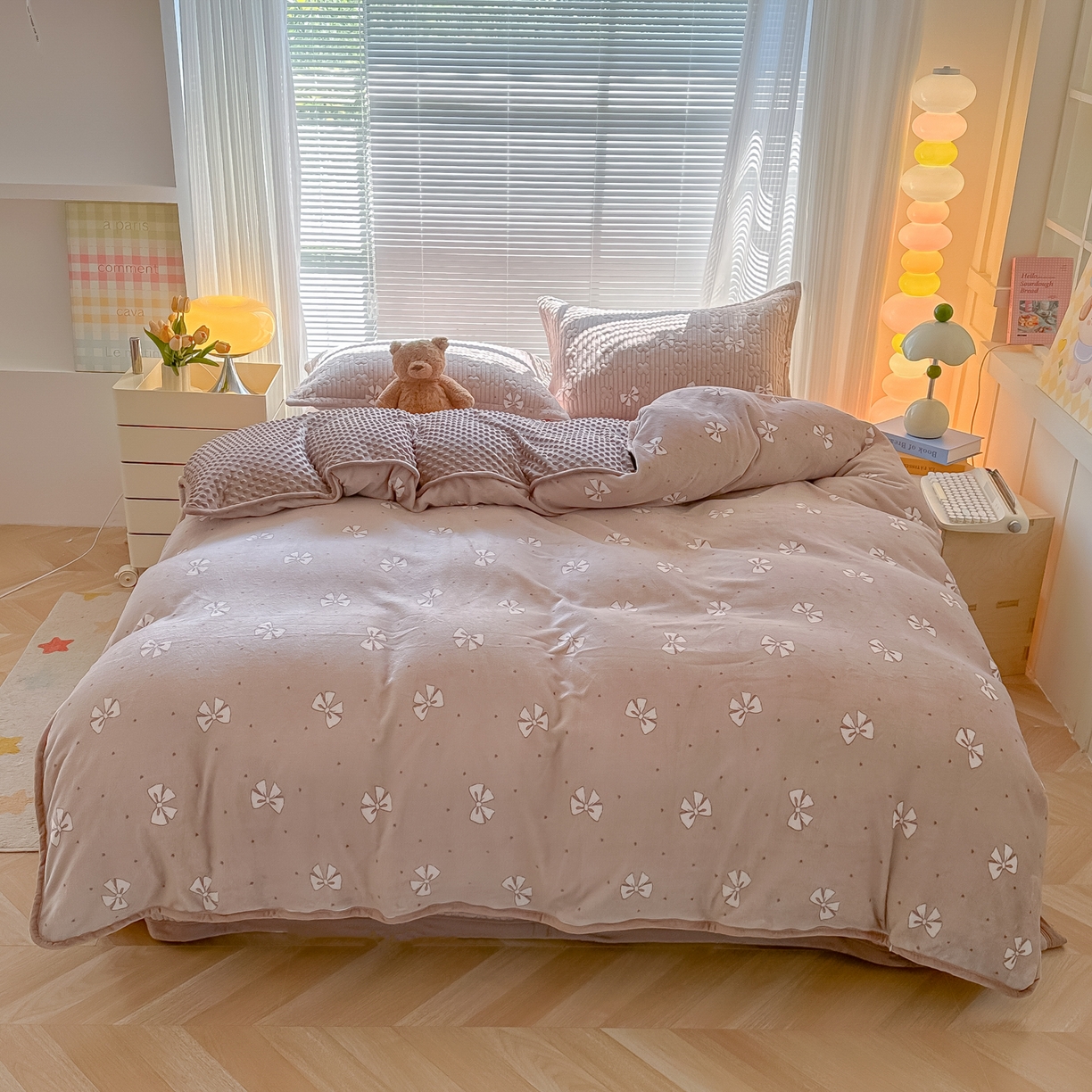 91家纺网 家纺一手货源 找家纺 青竹苑 2025新款牛奶绒豆豆绒夹棉床盖款四件套 情浓巧克力