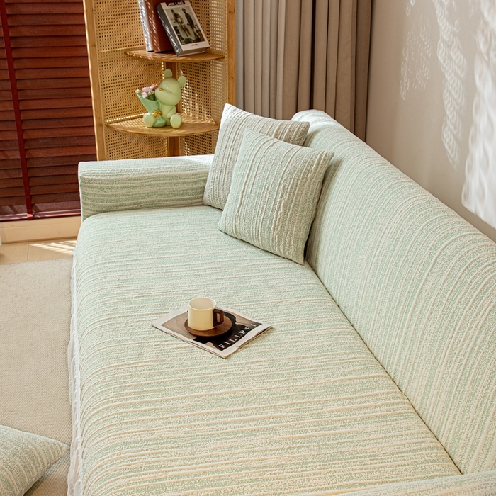 91家纺网 家纺一手货源 找家纺 沐沐家纺 2026新款星弦裙边款沙发套 抹茶绿