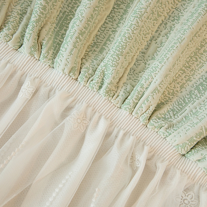 91家纺网 家纺一手货源 找家纺 沐沐家纺 2026新款星弦裙边款沙发套 抹茶绿