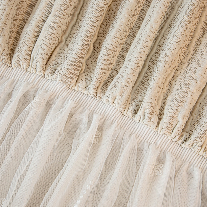 91家纺网 家纺一手货源 找家纺 沐沐家纺 2026新款星弦裙边款沙发套 浅卡其