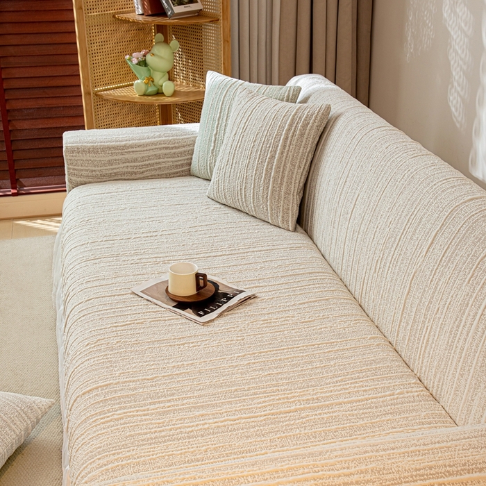 91家纺网 家纺一手货源 找家纺 沐沐家纺 2026新款星弦裙边款沙发套 浅卡其