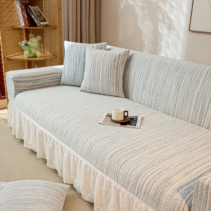 91家纺网 家纺一手货源 找家纺 沐沐家纺 2026新款星弦裙边款沙发套 星空灰