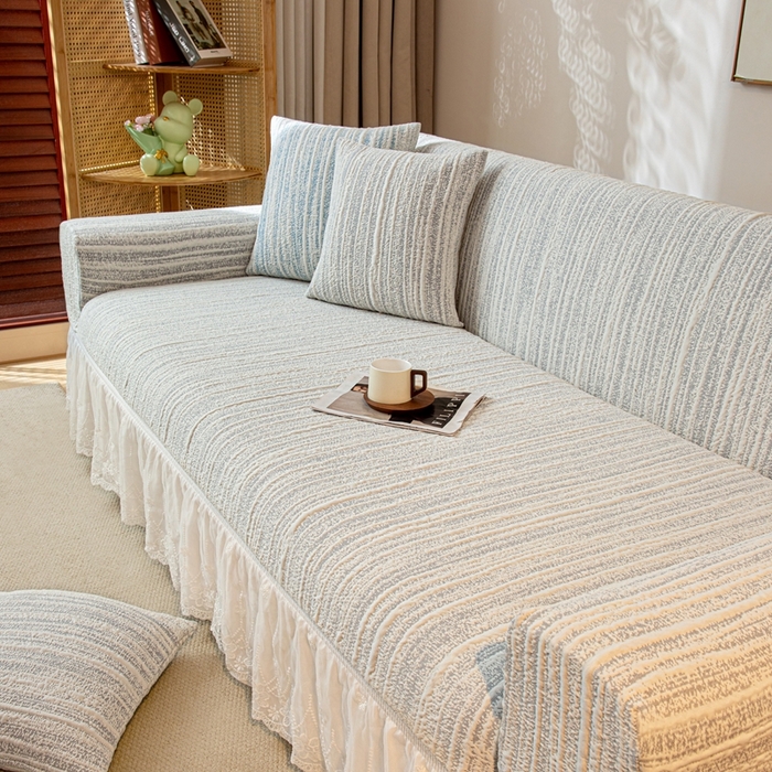 91家纺网 家纺一手货源 找家纺 沐沐家纺 2026新款星弦裙边款沙发套 星空灰