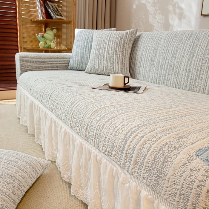 91家纺网 家纺一手货源 找家纺 沐沐家纺 2026新款星弦裙边款沙发套 星空灰