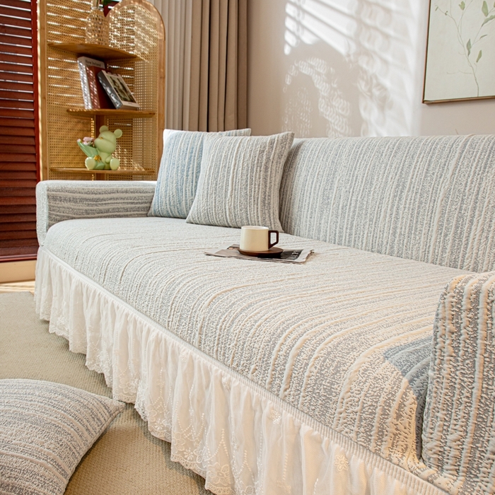 91家纺网 家纺一手货源 找家纺 沐沐家纺 2026新款星弦裙边款沙发套 星空灰