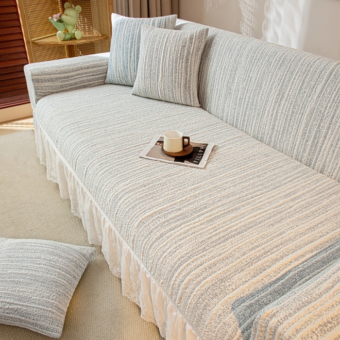 91家纺网 家纺一手货源 找家纺 沐沐家纺 2026新款星弦裙边款沙发套 星空灰