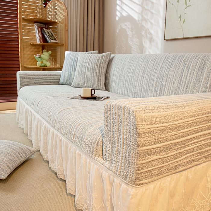 91家纺网 家纺一手货源 找家纺 沐沐家纺 2026新款星弦裙边款沙发套 星空灰