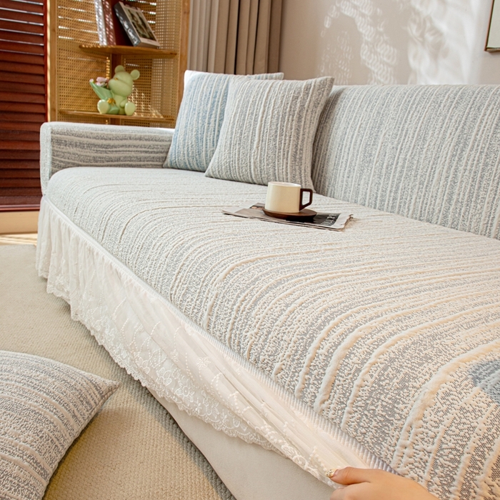 91家纺网 家纺一手货源 找家纺 沐沐家纺 2026新款星弦裙边款沙发套 星空灰