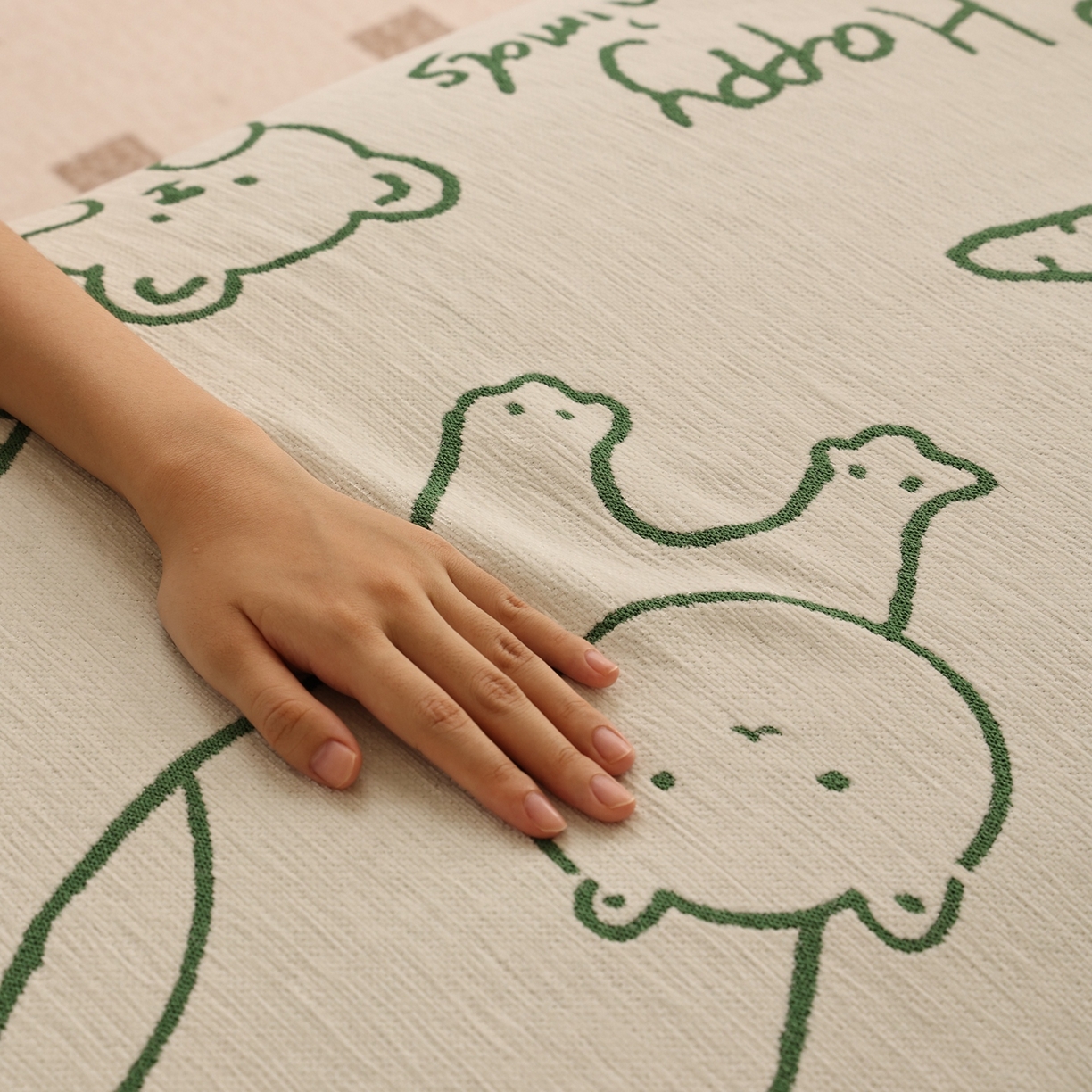 91家纺网 家纺一手货源 找家纺 沐沐家纺 2026新款动物萌友沙发巾 动物萌友-绿色